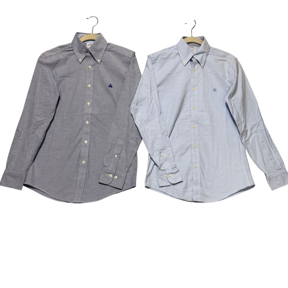 Brooks Brothers Button Down Mens XS Blue Gray 2PK Oxford Shirt Regent Stretch